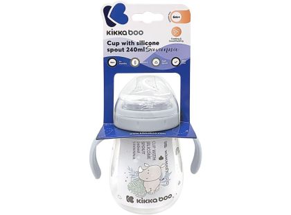 KikkaBoo Hrnek se silikonovým pítkem 240ml 6m+ Savanna Blue