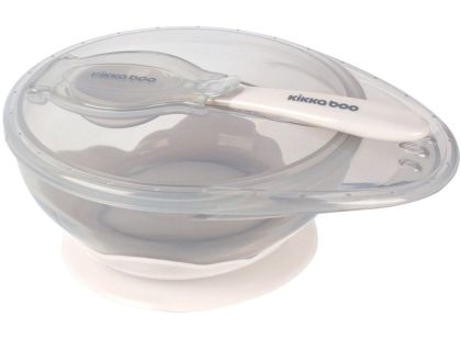 KikkaBoo Miska s přísavkou, víčkem a lžičkou Beige