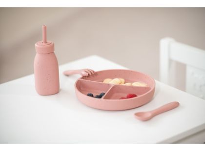 KikkaBoo Talíř dělený s přísavkou Platinum Silicone Blush