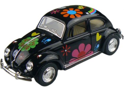 Kinsmart Auto Volkswagen Beetle hippies na zpětné natažení 13cm - Černá