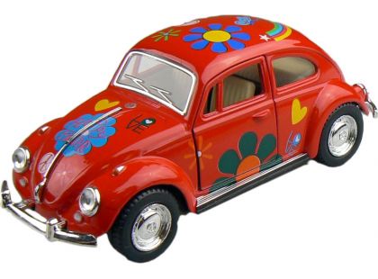 Kinsmart Auto Volkswagen Beetle hippies na zpětné natažení 13cm - Červená