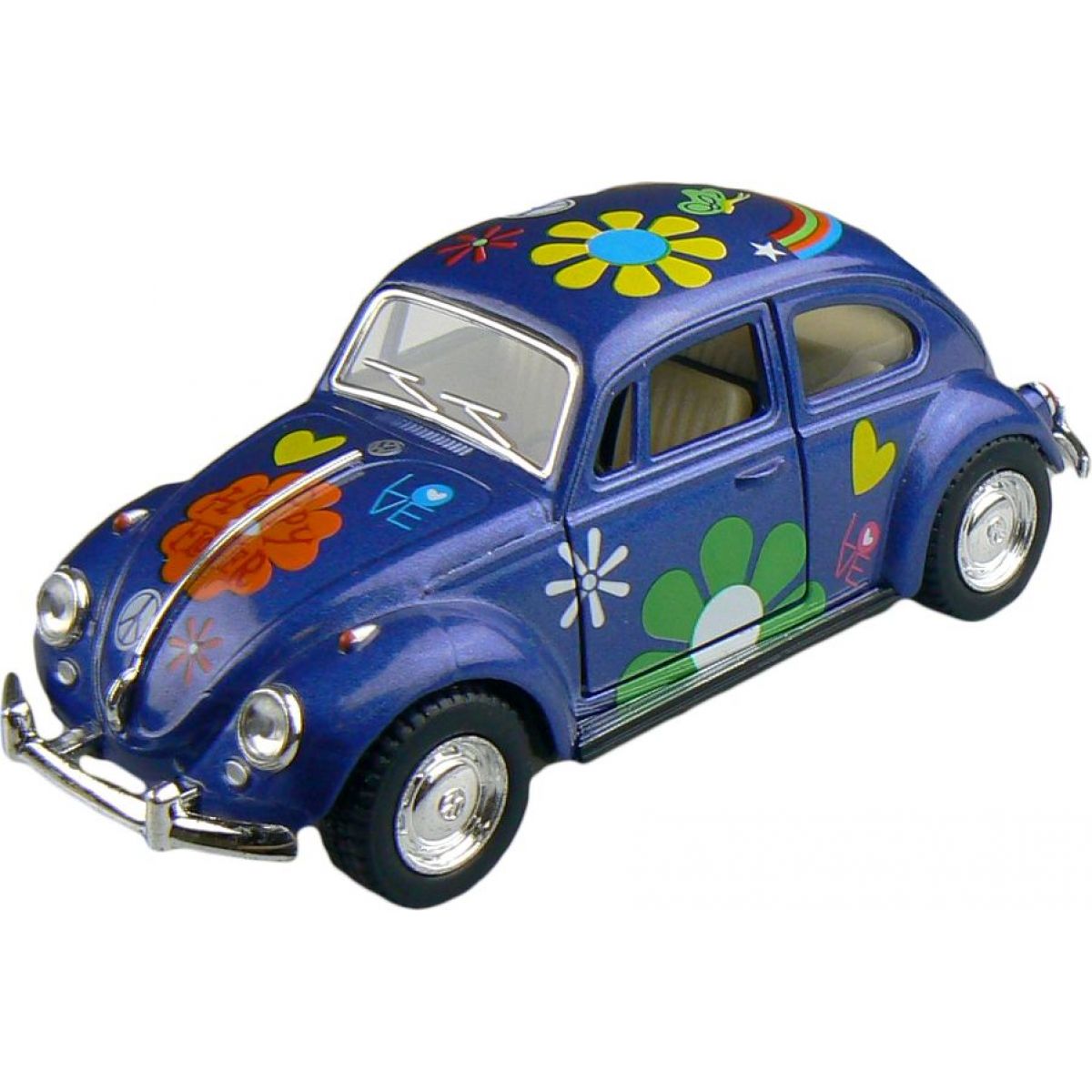 Kinsmart Auto Volkswagen Beetle hippies na zpětné natažení 13cm - Modrá