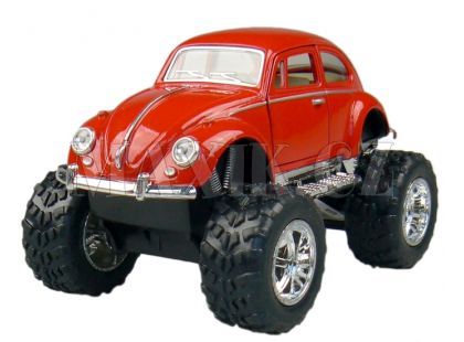 Kinsmart Auto Volkswagen Beetle velká kola na zpětné natažení 13cm - Červená