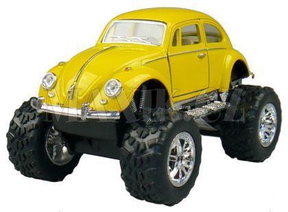 Kinsmart Auto Volkswagen Beetle velká kola na zpětné natažení 13cm - Žlutá