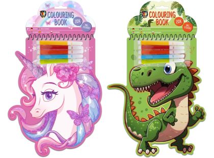 Kniha omalovánek ve tvaru jednorožce krokodýla + 4 fixy