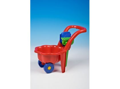 Kolečko na písek s lopatkou a hrabičkami červené