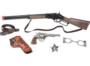 Kovbojská sada velká - puška, revolver, pouta, šerifská hvězda - Poškozený obal
