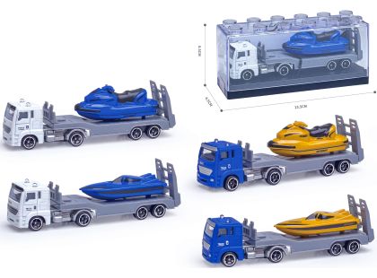 Kovový model kamionu s motorovým člunem 1:64