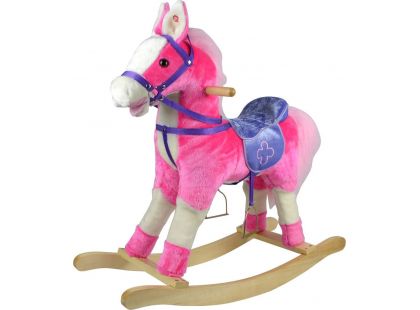 Kůň houpací růžový plyšový na baterie se zvukem a pohybem