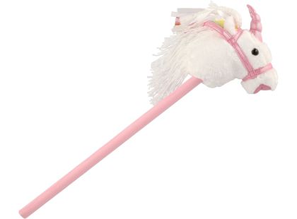 Kůň jednorožec na tyči plyš 80 cm na baterie se zvukem bílý v sáčku