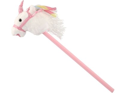 Kůň jednorožec na tyči plyš 80 cm na baterie se zvukem bílý v sáčku