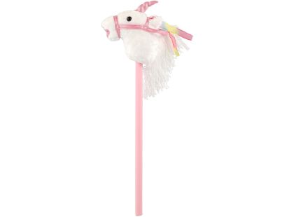 Kůň jednorožec na tyči plyš 80 cm na baterie se zvukem bílý v sáčku
