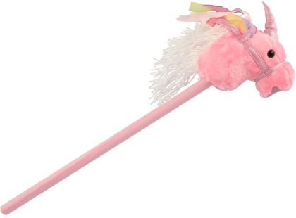 Kůň jednorožec na tyči plyš 80 cm na baterie se zvukem růžový v sáčku