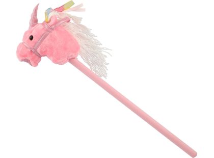 Kůň jednorožec na tyči plyš 80 cm na baterie se zvukem růžový v sáčku