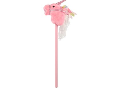 Kůň jednorožec na tyči plyš 80 cm na baterie se zvukem růžový v sáčku