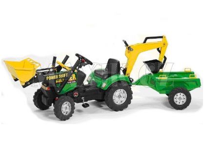 Šlapací traktor FARMER nakladač zelený+rypadlo+přívěs