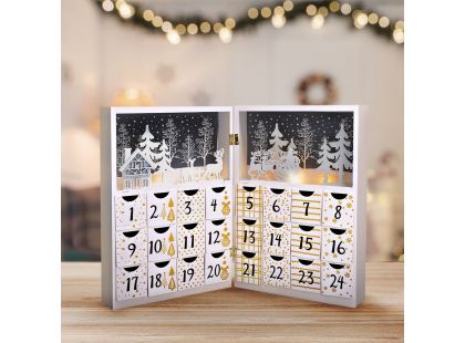 LED adventní kalendář - kniha, 8 x LED, 40 x 30 cm, 2 x AAA