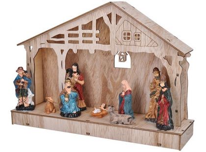 LED dřevěný betlém, 30 x 21 cm, 7 x LED, 2 x AA