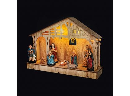 LED dřevěný betlém, 30 x 21 cm, 7 x LED, 2 x AA