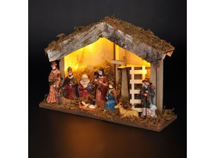 LED dřevěný betlém podsvícený, 26 x 17 cm, 6 x LED, 2 x AA