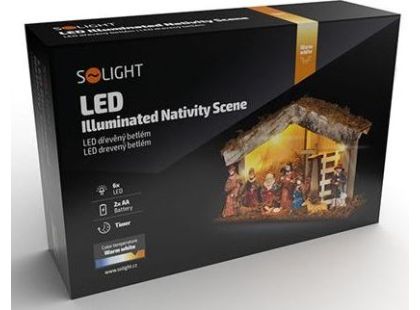 LED dřevěný betlém podsvícený, 26 x 17 cm, 6 x LED, 2 x AA