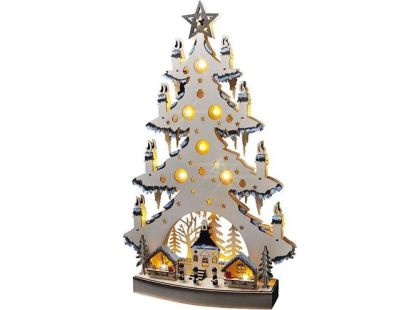 LED dřevěný vánoční stromek s dekoracemi, 23 x LED, přírodní barva, 64 cm, 2 x AA - Poškozený obal