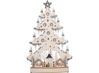 LED dřevěný vánoční stromek s dekoracemi, 23 x LED, přírodní barva, 64 cm, 2 x AA - Poškozený obal