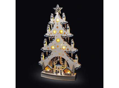 LED dřevěný vánoční stromek s dekoracemi, 23 x LED, přírodní barva, 64 cm, 2 x AA - Poškozený obal