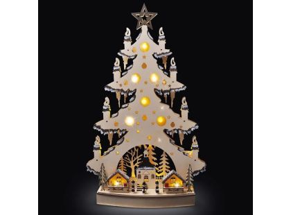 LED dřevěný vánoční stromek s dekoracemi, 23 x LED, přírodní barva, 64 cm, 2 x AA - Poškozený obal