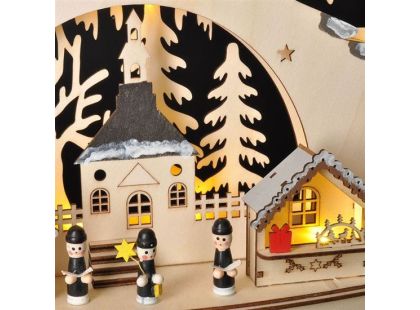 LED dřevěný vánoční stromek s dekoracemi, 23 x LED, přírodní barva, 64 cm, 2 x AA - Poškozený obal