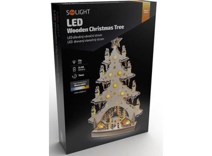 LED dřevěný vánoční stromek s dekoracemi, 23 x LED, přírodní barva, 64 cm, 2 x AA - Poškozený obal