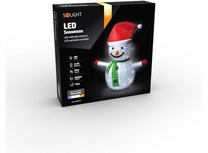 LED sněhulák venkovní 40 LED, teplá bílá, IP44, výška 70 cm, 3 x AA, časovač