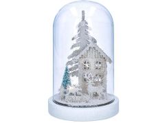LED vánoční dekorace, zasněžená krajina s domkem, 18 cm, 10 x LED, 2 x AAA