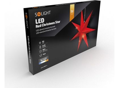 LED vánoční hvězda červená, závěsná, 60 cm, 20 x LED, 2 x AA