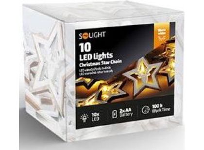 LED vánoční řetěz hvězdy, 10 x LED, dřevo, 1,5 m, 2 x AA