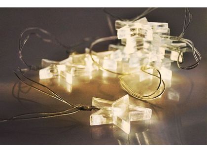 LED vánoční řetěz, hvězdy, 1,5 m, 10 LED, 2 x AA, teplé světlo