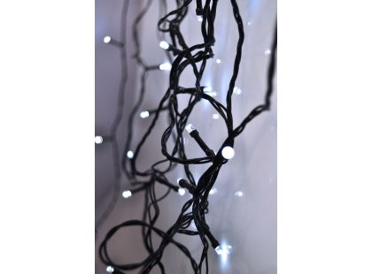LED venkovní vánoční řetěz, 200 LED, 20 m, přívod 5 m, 8 funkcí, časovač, IP44, studená bílá
