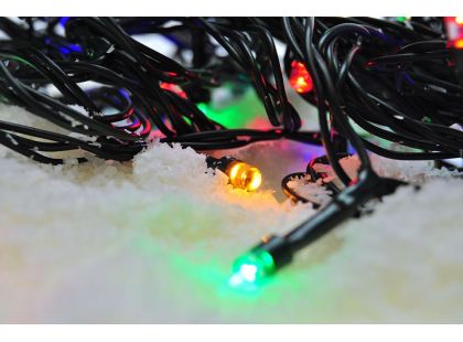 LED venkovní vánoční řetěz, 50 LED, 5 m, přívod 5 m, 8 funkcí, časovač, IP44, vícebarevný