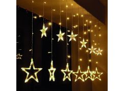 LED venkovní vánoční závěs, hvězdy, šíře 3 m, 123LED, IP44, 3 x AA, teplá bílá