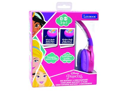 Lexibook 2v1 bluetooth skládací sluchátka Disney princezny s limitem hlasitosti