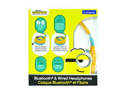 Lexibook 2v1 bluetooth skládací sluchátka Mimoni s limitem hlasitosti