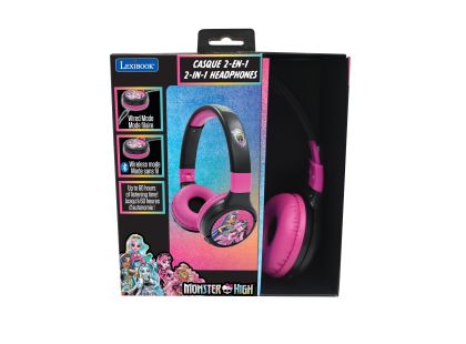 Lexibook 2v1 bluetooth skládací sluchátka Monster High s limitem hlasitosti