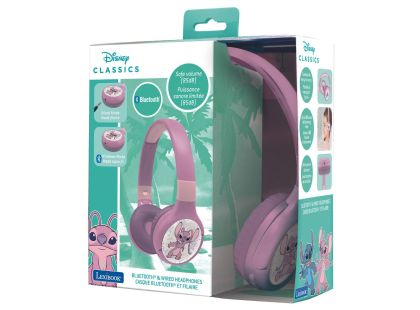 Lexibook 2v1 bluetooth skládací sluchátka Stitch Angel s limitem hlasitosti