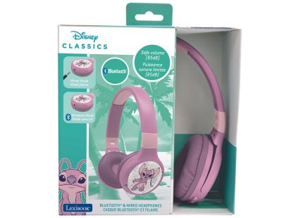 Lexibook 2v1 bluetooth skládací sluchátka Stitch Angel s limitem hlasitosti