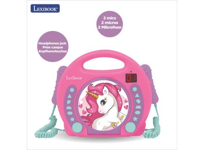 Lexibook CD přehrávač Jednorožec se 2 mikrofony