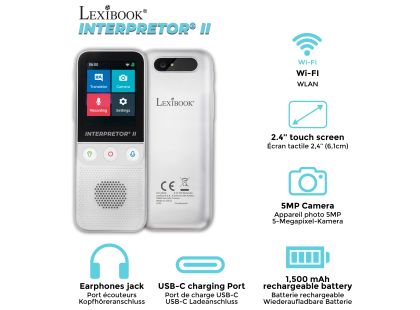 Lexibook Hlasový překladač do 137 jazyků s umělou inteligencí a kamerou