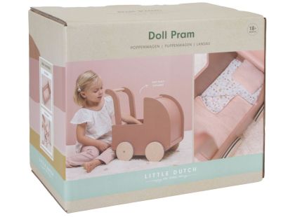 Little Dutch Kočárek pro panenky dřevěný s peřinkou Květiny a motýli