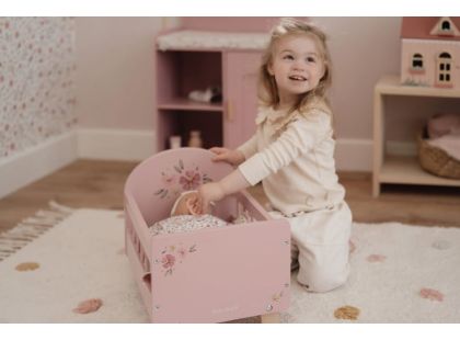 Little Dutch Postýlka pro panenky dřevěná s peřinkou Pink