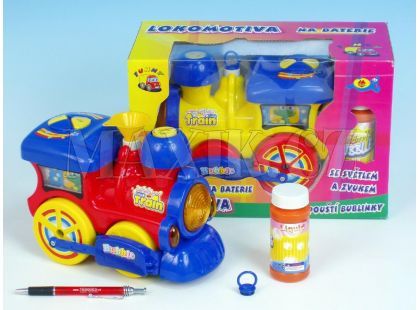 Lokomotiva 22cm narážecí se světlem, zvukem a bublifukující