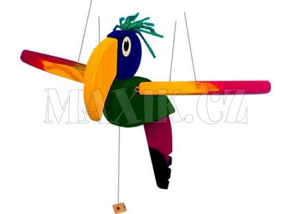 Létací papoušek 30 cm dřevěný
